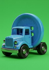 Conceptual Blue Truck with Oversized Button Wheel for Childlike Wonder