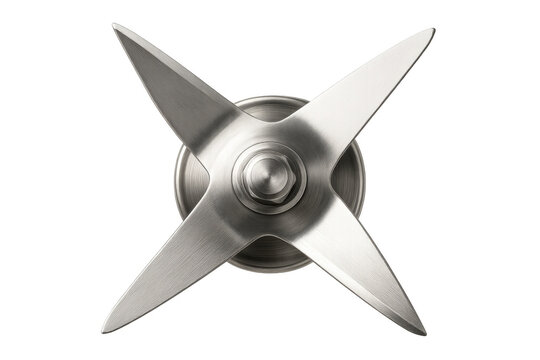 Blender blade rotating, kitchen appliance part for chopping food ingredients, sharp stainless steel element on transparent background