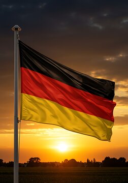 German flag waves proudly during sunset, symbolizing unity and culture