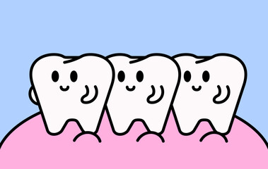 Happy smiling teeth characters cartoon vector illustration