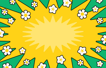 Bright floral background with yellow burst and white flowers illustration