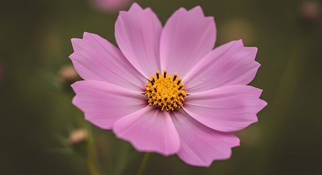 Elegant Cosmo flower unfolds with delicate pink petals and golden center - Powered by Adobe