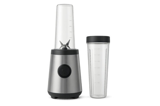 Portable blender making smoothies, extracting juice, and mixing healthy drinks, isolated on transparent background