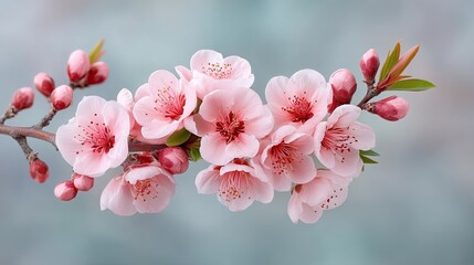 Delicate Macro Close Up Of Peach Tree Blossoms In Soft Pastel Pink With Detailed Petals And Stamens Against A Softly Blurred Background In Spring