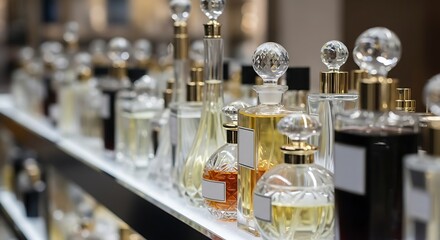 Elegant perfume bottles displayed in a luxury store.
