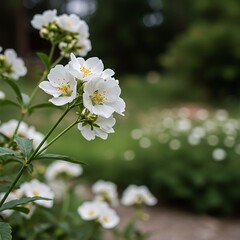 Elegant White Flowers Blooming in a Lush Green Garden.