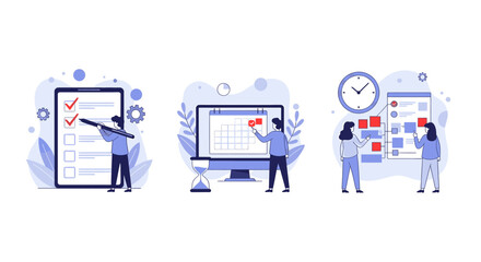 Teamwork and planning with checklist, calendar, and sticky notes on