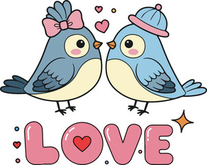 lovely birds standing together flat vector illustration