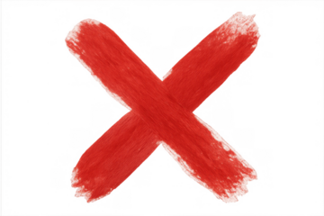 Red cross mark indicating wrong, rejection, failure, error, deletion, negative or incorrect response on transparent background