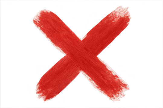 Red cross mark indicating wrong, rejection, failure, error, deletion, negative or incorrect response on transparent background