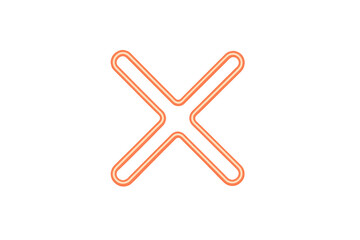 Neon orange cross symbol glowing, representing wrong choice or cancellation on transparent background