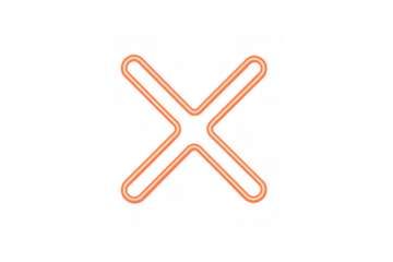 Neon orange cross symbol glowing, representing wrong choice or cancellation on transparent background