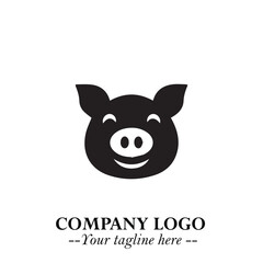 Head of Pig Logo Symbol in Black on the White Background with Simple Modern Animal Design