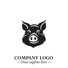 Head of Pig Logo Symbol in Black on the White Background with Simple Modern Animal Design
