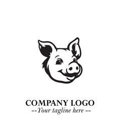 Head of Pig Logo Symbol in Black on the White Background with Simple Modern Animal Design