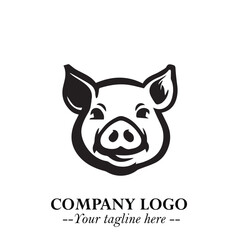 Head of Pig Logo Symbol in Black on the White Background with Simple Modern Animal Design