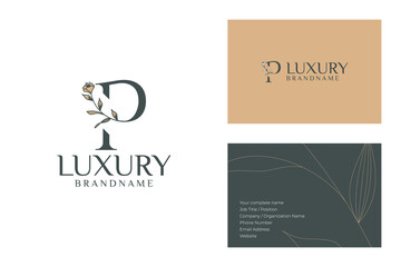 Luxury Floral Logo Design with Elegant Branding and Business Card Template