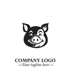 Head of Pig Logo Symbol in Black on the White Background with Simple Modern Animal Design