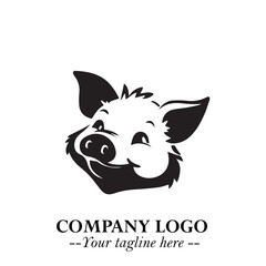 Head of Pig Logo Symbol in Black on the White Background with Simple Modern Animal Design