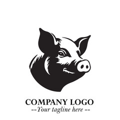 Head of Pig Logo Symbol in Black on the White Background with Simple Modern Animal Design