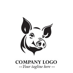 Head of Pig Logo Symbol in Black on the White Background with Simple Modern Animal Design