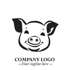 Head of Pig Logo Symbol in Black on the White Background with Simple Modern Animal Design