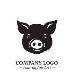 Head of Pig Logo Symbol in Black on the White Background with Simple Modern Animal Design