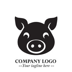 Head of Pig Logo Symbol in Black on the White Background with Simple Modern Animal Design