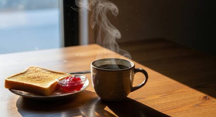 Warm Winter Morning — Steaming Coffee in Bright Morning Sunlight