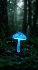 Luminous Mushroom in a Mystical Forest - A Glowing Spectacle.