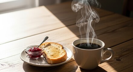Warm Winter Morning — Steaming Coffee in Bright Morning Sunlight