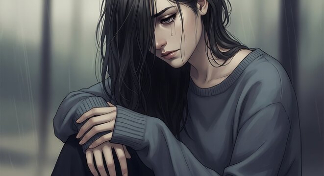 Melancholy Portrait of a Young Woman in Deep Thought.