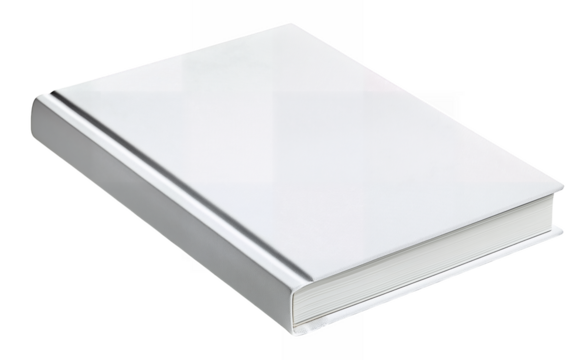 Closed white hardcover book with empty cover for text or design, presented as a final mockup on a white background