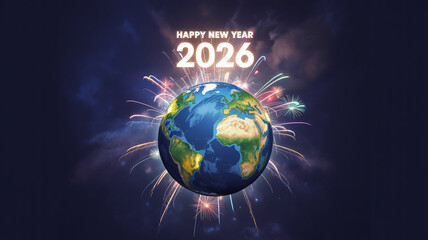 Happy New Year 2026 Globe Fireworks Celebration