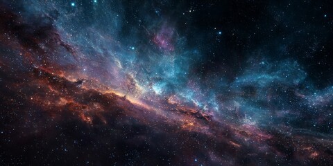 Fototapeta premium Vibrant cosmic nebula with glowing stars illuminates the dark expanse of space.