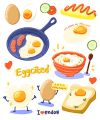 Vancy illustration of eggs, sticker set all about egg
