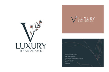 Elegant Floral Logo and Luxury Brand Identity with Business Card