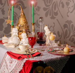 Christmas festive table setting for the background