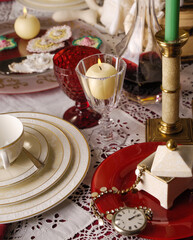 Christmas festive table setting for the background