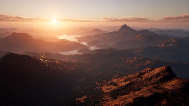 Mountain range with lake at sunset