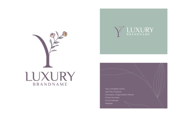 Elegant Floral Logo and Luxury Brand Identity with Business Card