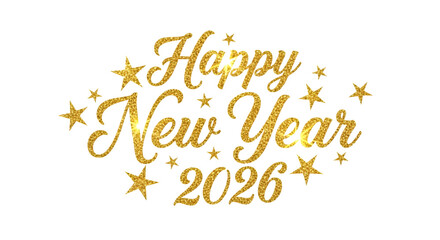 Obraz premium Festive golden text happy new year 2026 with sparkling stars and confetti on a black background celebrating the upcoming year