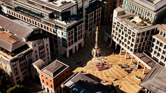 Aerial shot of London, England, UK featuring the Paternoster Square and the Square Mile