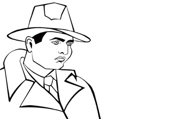 illustration of a detective on a white background, black and whiteИллюстрация без названия