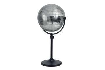 Disco mirror ball reflecting lights, party decoration symbol for celebration, music, and dance, transparent background
