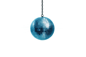 Fototapeta premium Blue disco ball hanging from chain reflecting light, ready for fun party, dance, club, and celebration events