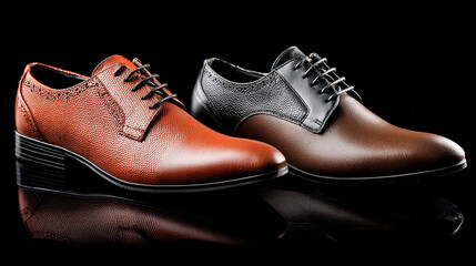 Luxury leather shoes on marble, highlighting elegant craftsmanship in a side view composition.
