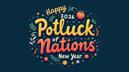 Colorful and Festive Illustration for Happy 2026 New Year Potluck of Nations Celebration