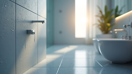 Contemporary bathroom interior showcasing minimalist design, featuring clean lines, modern