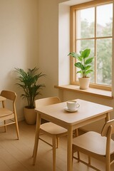 Fototapeta premium Minimal Scandinavian café interior with coffee and natural light